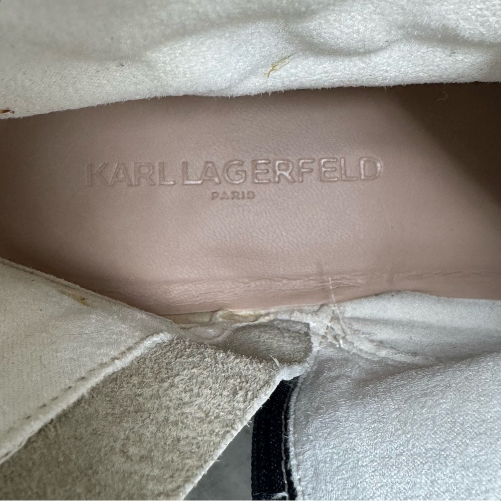 Karl Lagerfeld Pippa Cream Leather Lug Sole Ankle Boots Rhinestone Strap 9.5 - Picture 7 of 8